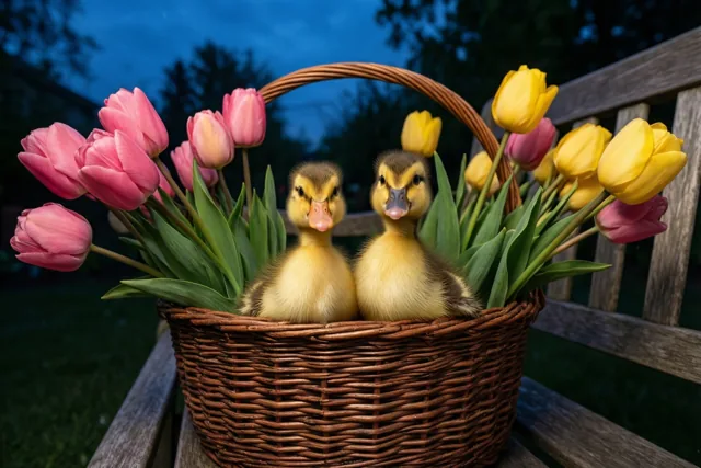 Twee eendjes in de lenteavond