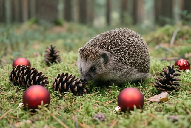 Egel tussen de kerstballen