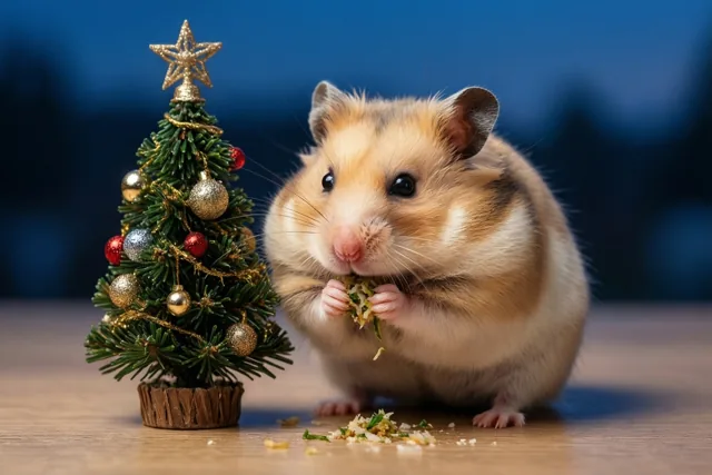 Hamster aan het kerstbuffet