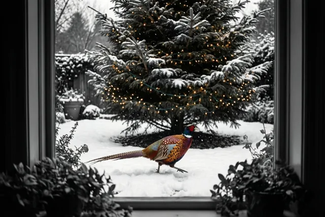 Kerstgast achter het raam
