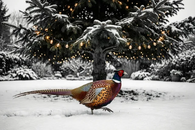 Een fazant in de kersttuin