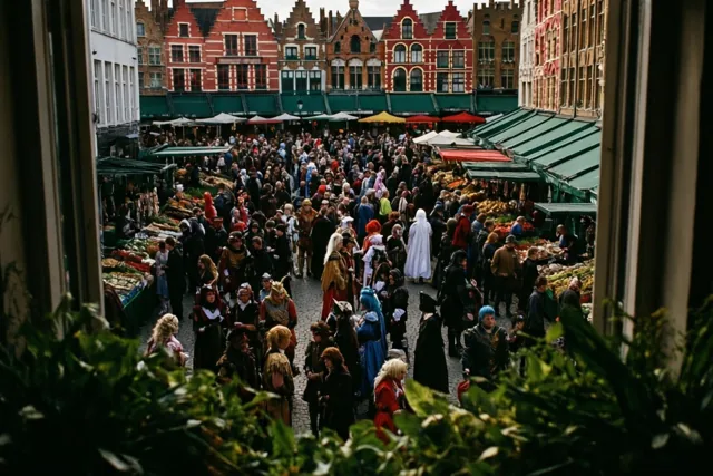 Zicht op een feestende markt