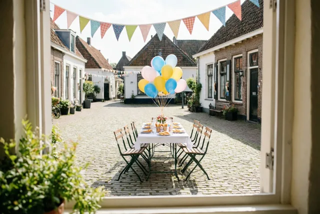Verjaardagsfeest op het dorpsplein