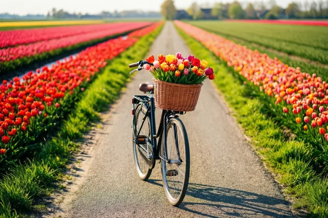Fietsen tussen de bloemen