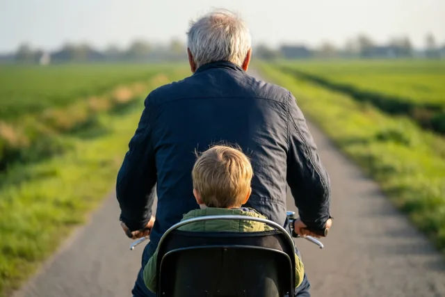 Samen op opa's fiets