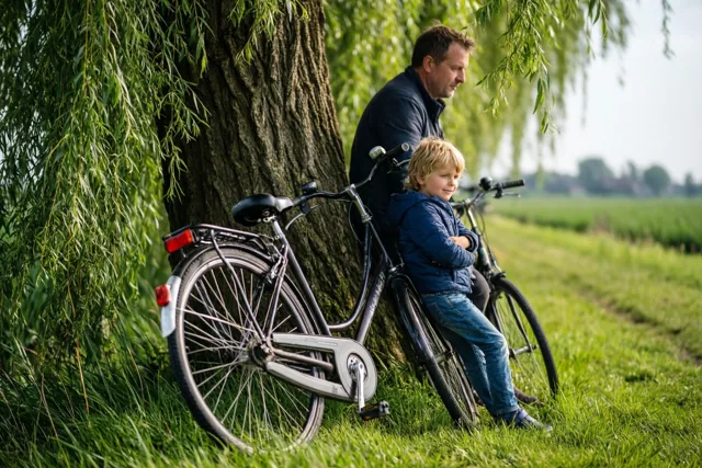 Fietspauze met papa in de polders