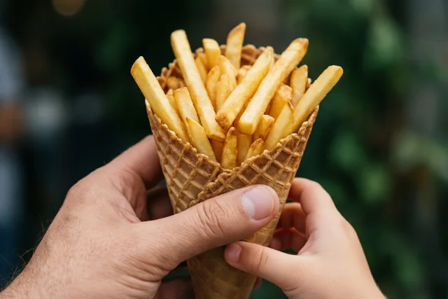Frietjes delen met papa