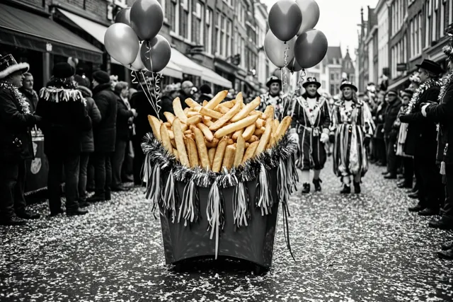 Een mand friet vol carnaval
