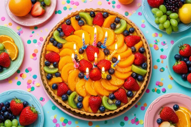 Jarig met fruit en taart