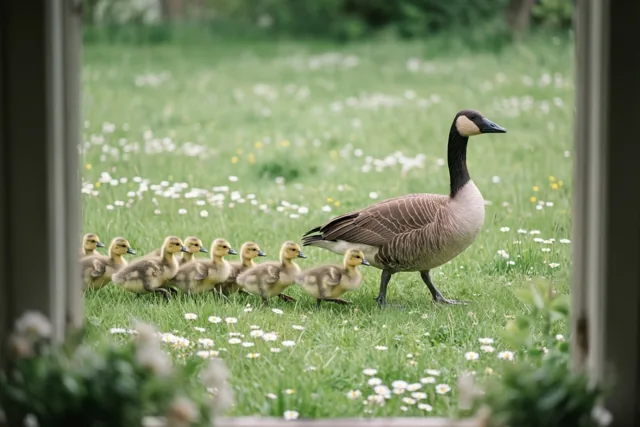 Met mama gans op wandel