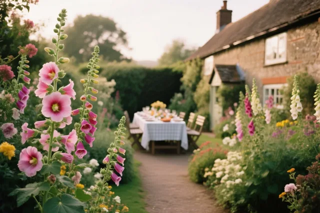 Aan tafel tussen de bloemen