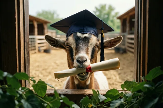 Geit toont haar diploma