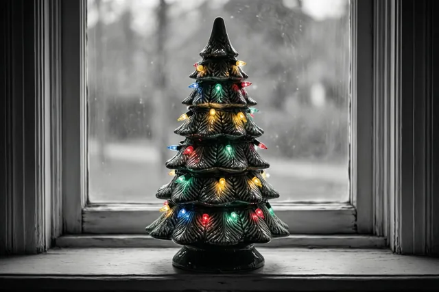 Kerstkleur achter een regenraam