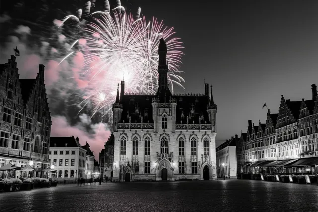 Een plein vol feestlicht