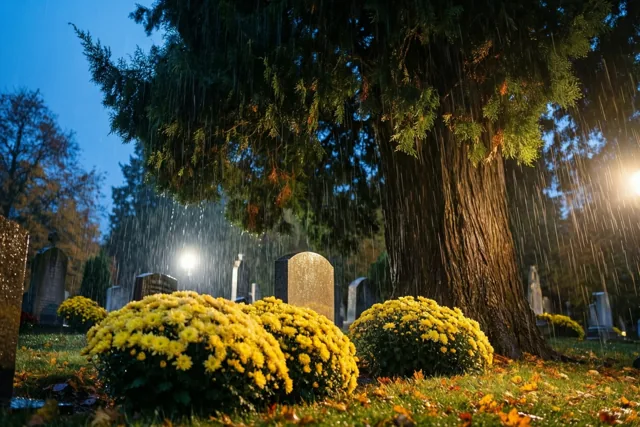 Bloemen onder de regentakken