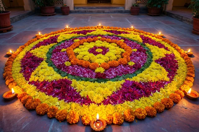 Diwali in drie bloemenkleuren