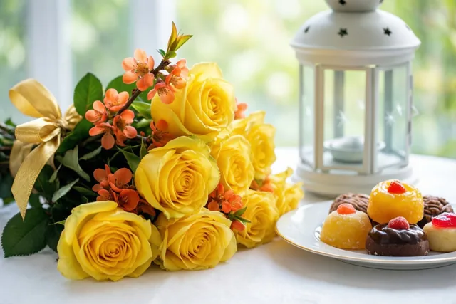 Gele rozen voor het Suikerfeest