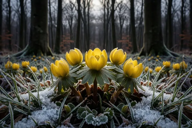 Een bloeiende groet uit het winterbos