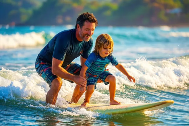 Surfen en lachen met papa