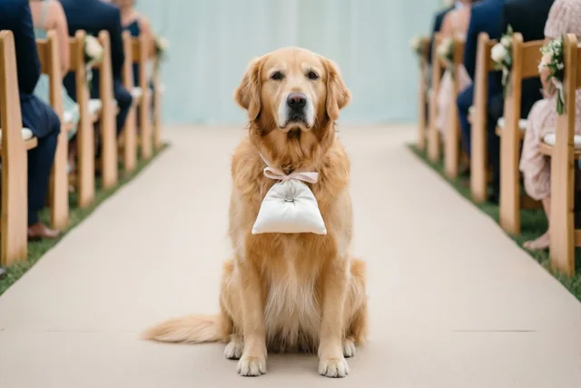 Een golden retriever viert mee