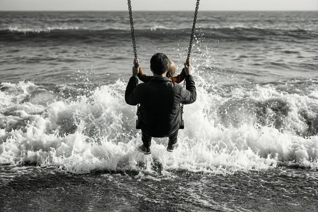 Met papa over de golven