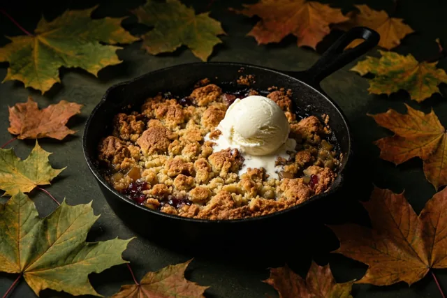 Goudbruine crumble, warme herfstgroet
