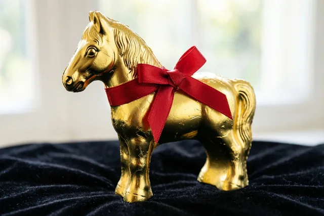 Chocoladegeluk met een rood lint