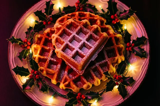 Goudgele wafels voor Kerst