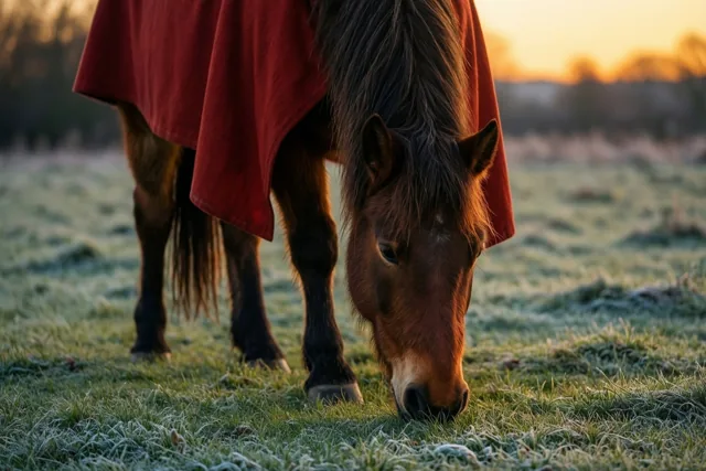 Rode mantel in de avondzon
