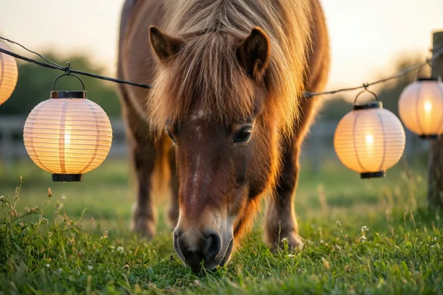 Een pony viert zachtjes mee