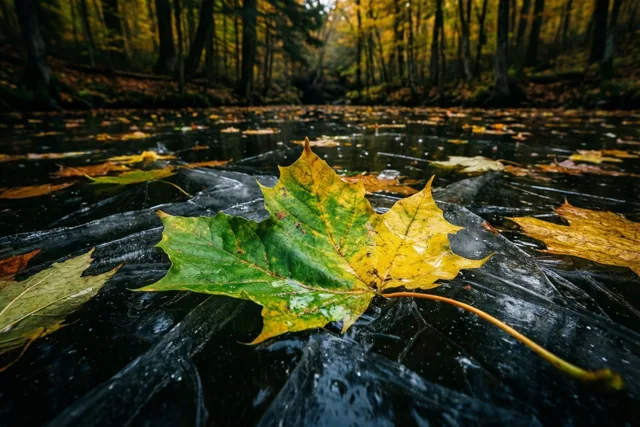 Herfstkleuren onder winters ijs
