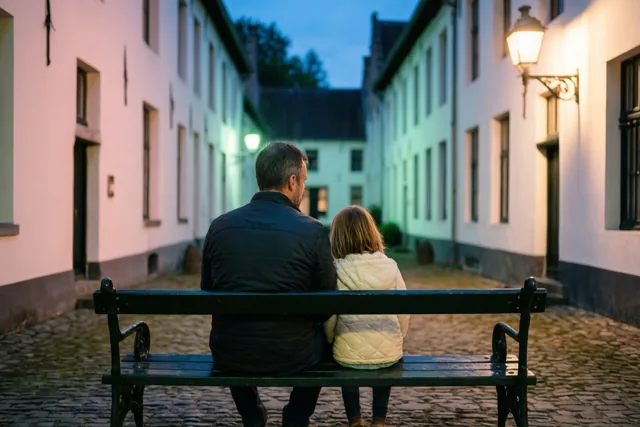 Avondrust met papa in het hofje