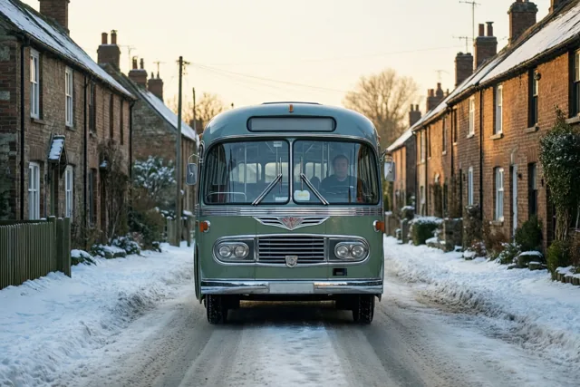 Met de oude bus door sneeuw