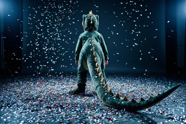 Dino in een confettibui