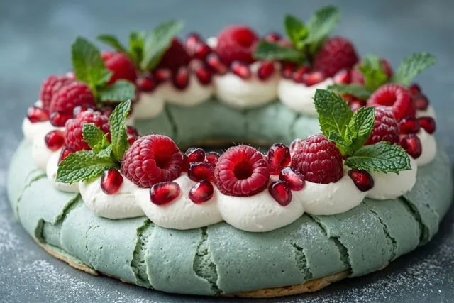 Een feestelijke kerstkrans als dessert
