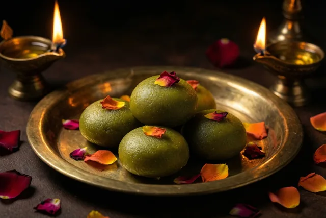 Groene sandesh voor het lichtjesfeest