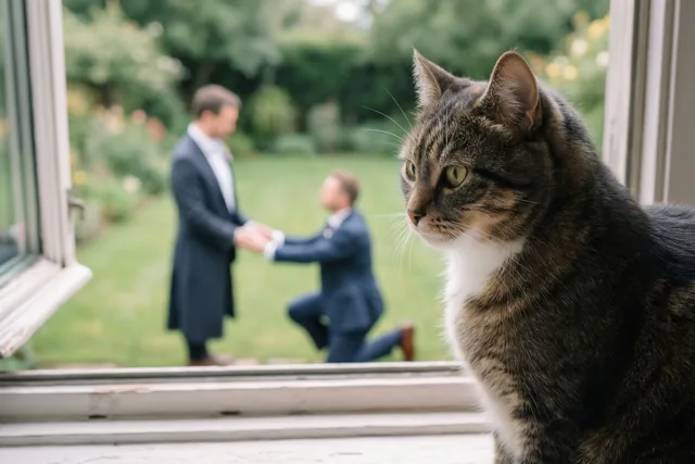 Een kat ziet hun liefdesgeluk