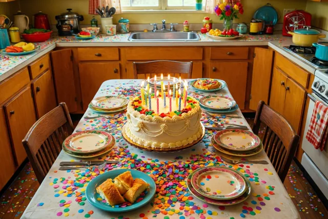 Feestkaarsjes in een jarenvijftigkeuken