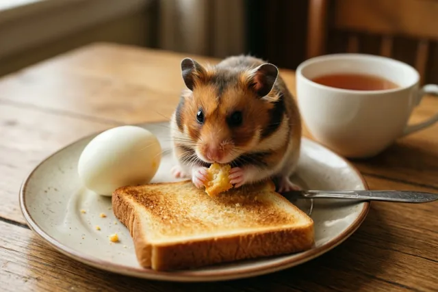 Ontbijten met een kleine hamster