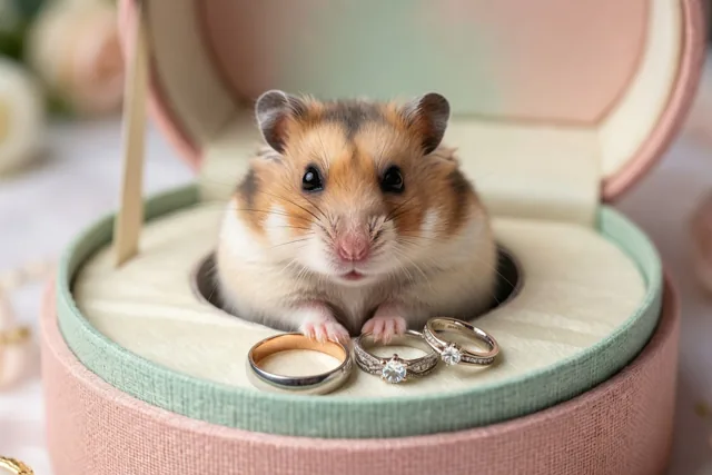 Kleine hamster, roze trouwgeluk