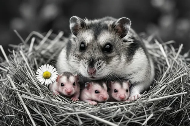 Mama hamster en haar kleintjes