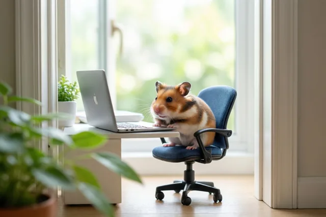 Hamster klaar voor de werkdag