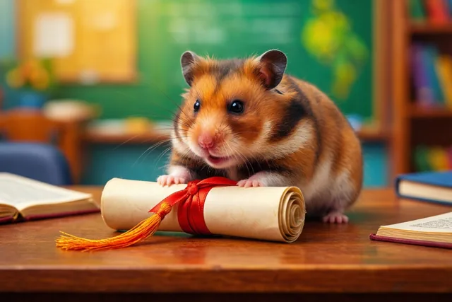 Hamster klaar met de les