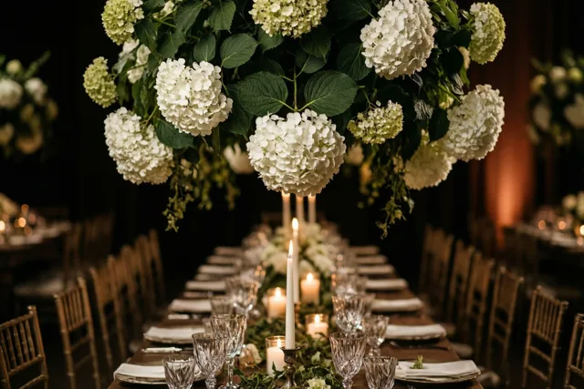 Samen vieren onder witte hortensia’s