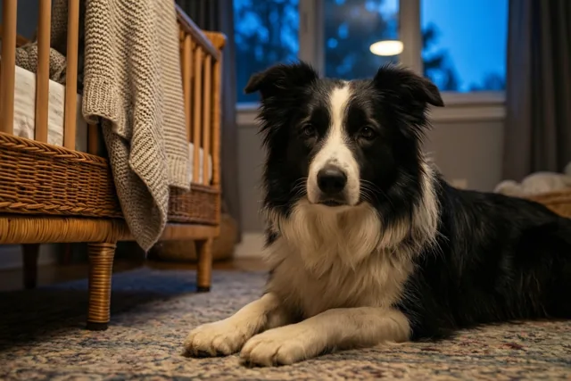 Een hond wacht op baby