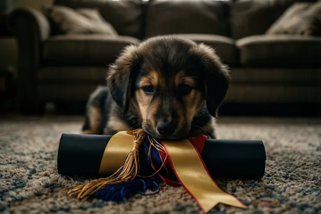 Puppy bewaakt je diploma