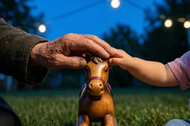 Met grootouders hobbelen onder lichtjes