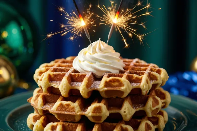 Een stapel wafels vol nieuwjaarsgeluk