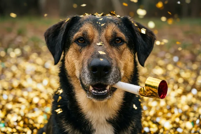 Nieuwjaar met een gouden feestbeest