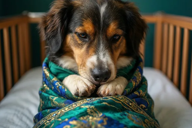 De hond houdt baby's plekje warm